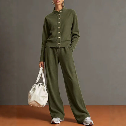 Ensemble cardigan col montant et pantalon large - Chic et confortable