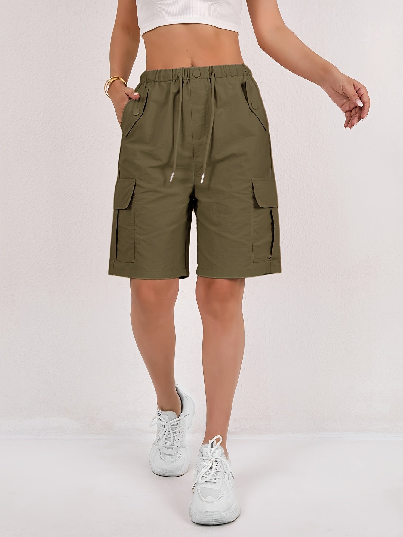 Short cargo Via rose poudré taille élastique femme
