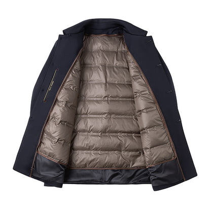 Veste mi-longue pour homme en laine mélangée – Manteau noir haut de gamme doublé de duvet amovible