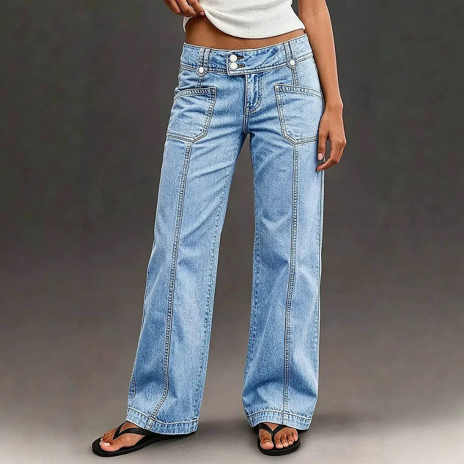Jeans dritti ampi da donna slavati - Moderni e confortevoli