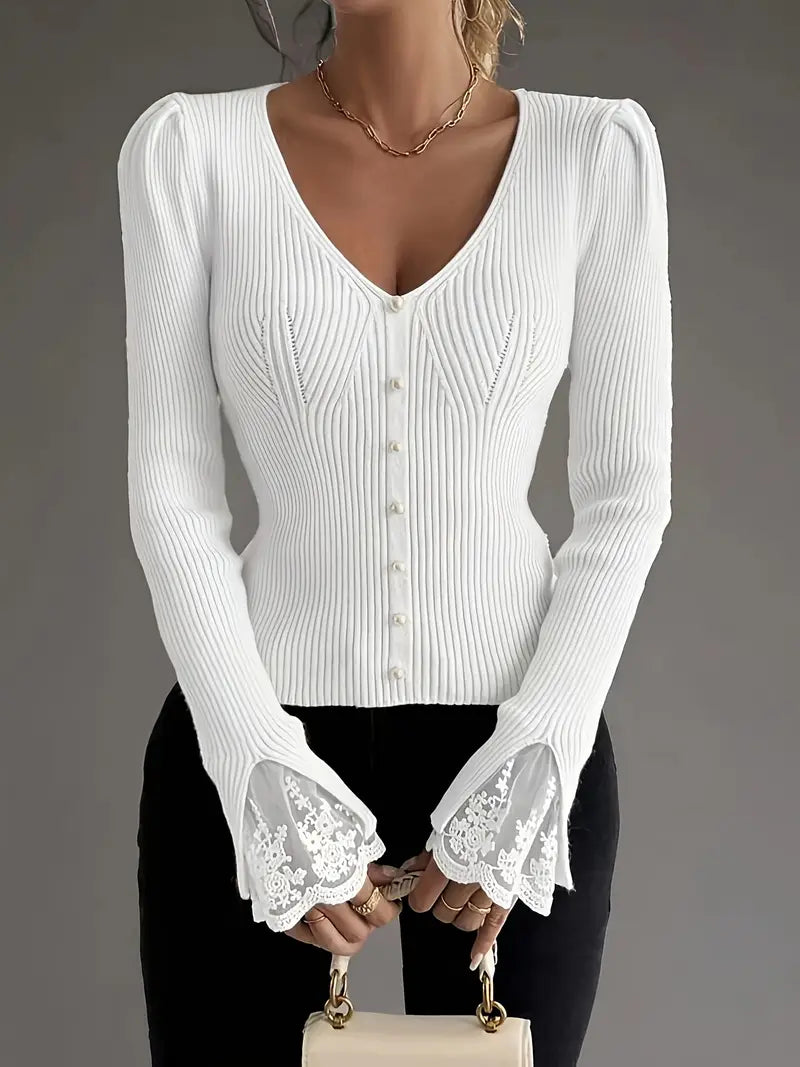 Maglione da donna con scollo a V a coste – Stile casual, elegante e confortevole