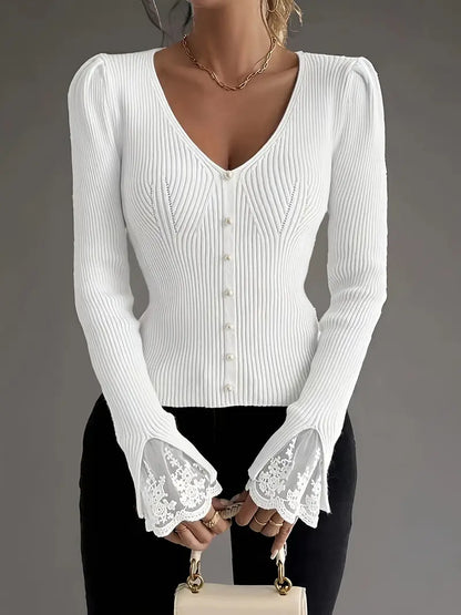 Maglione da donna con scollo a V a coste – Stile casual, elegante e confortevole