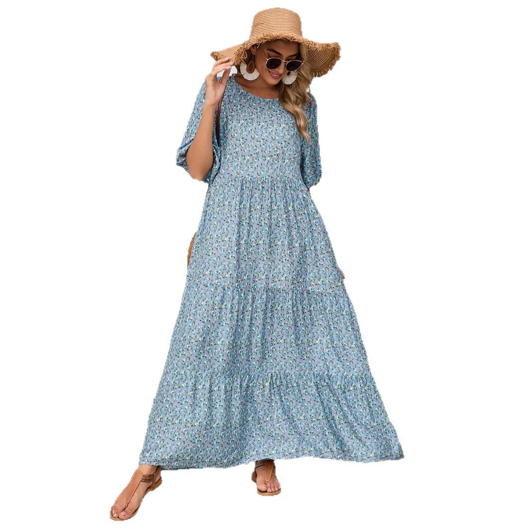 Chemise ample à col rond avec robe à manches mi-longues pour femmes