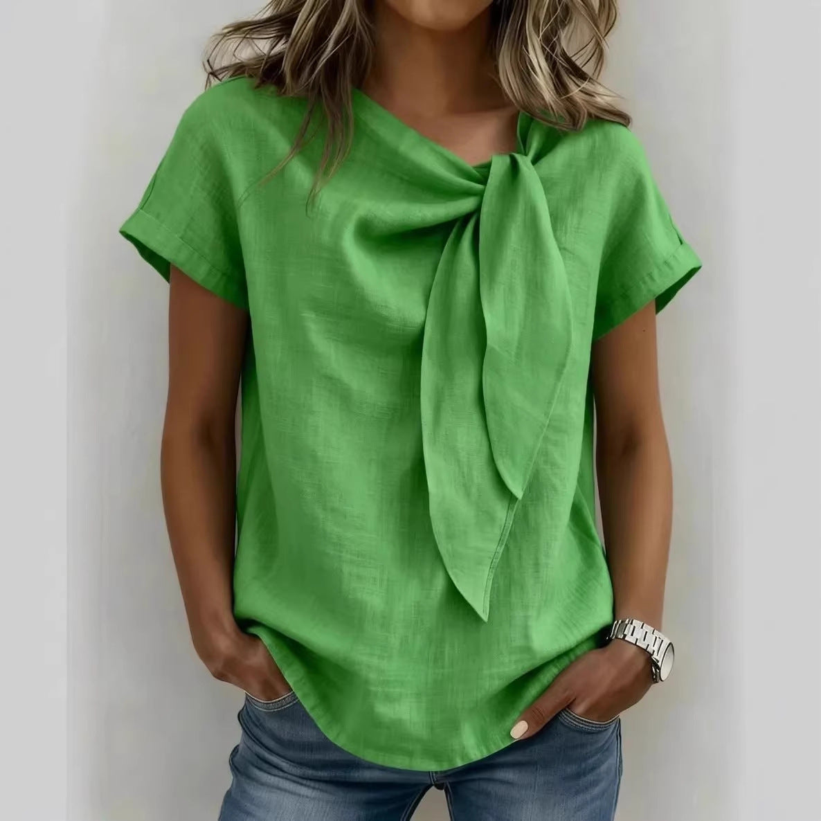 Camiseta de mujer de manga corta en algodón mezclado ligero