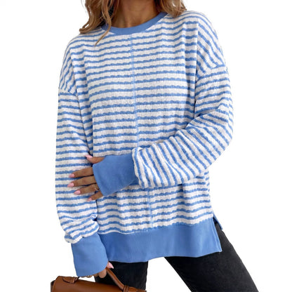 Striped women's sweater with side slits - Casual and soft