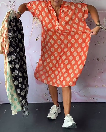 Robe Décontractée Femme Printemps – Col À Revers Manches Courtes Style Estival