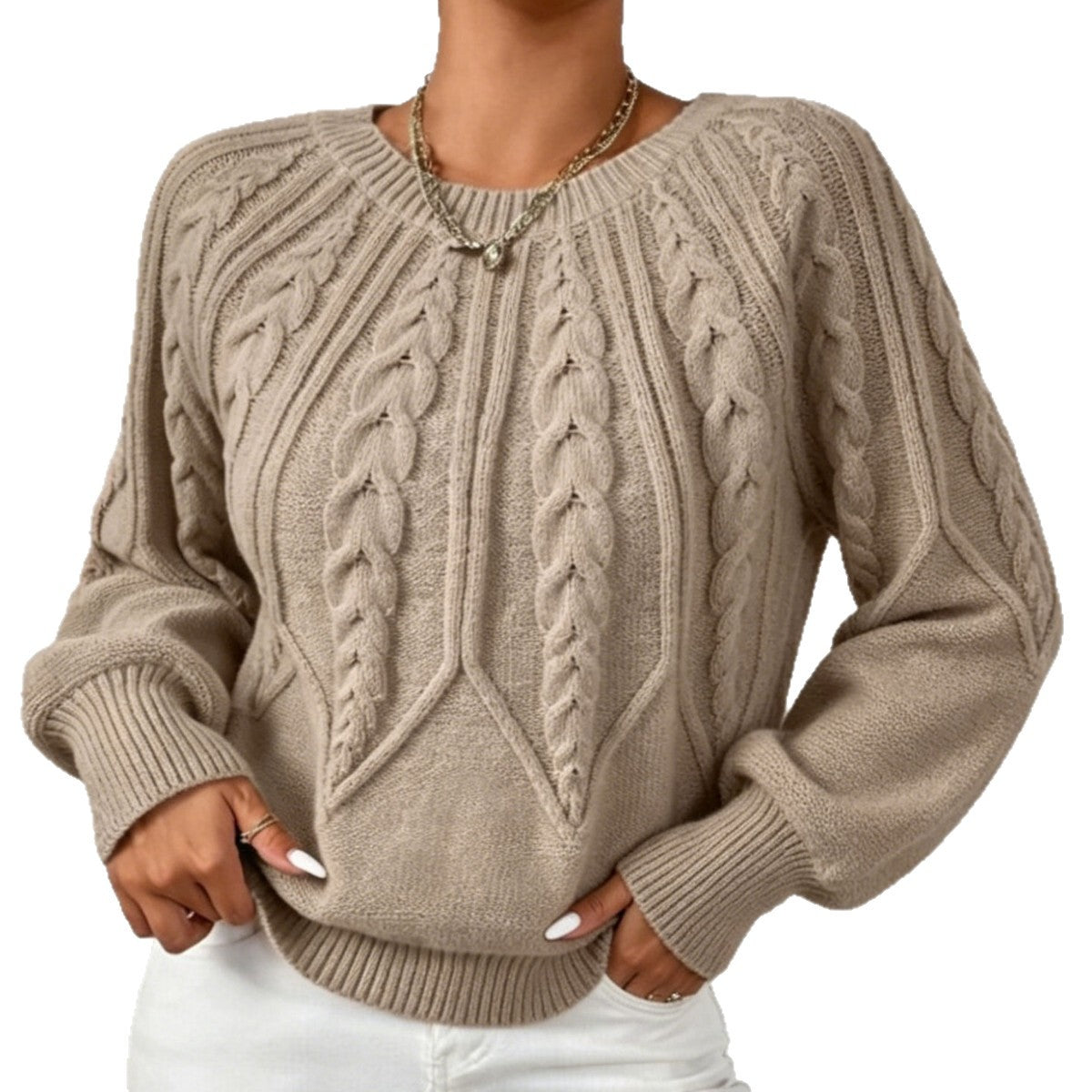 Women's crew-neck cable-knit sweater - Soft and versatile
