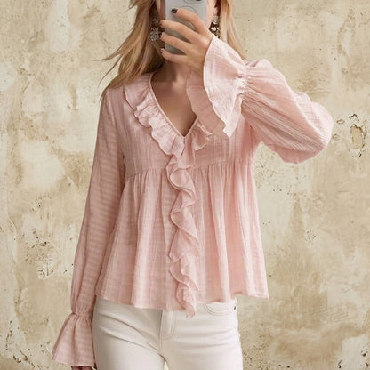 Women's ruffled flared-sleeve blouse - Soft and feminine