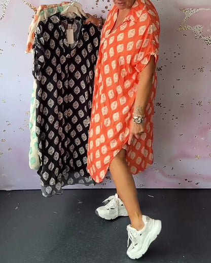 Robe Décontractée Femme Printemps – Col À Revers Manches Courtes Style Estival