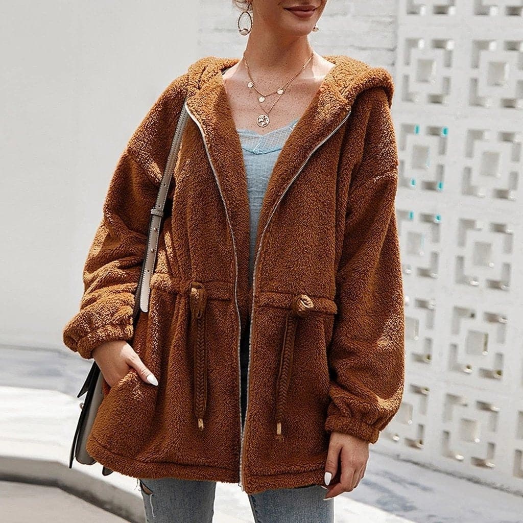 Veste Polaire Épaissie Oversize Femme avec Capuche – Confort Élégant pour l’Hiver