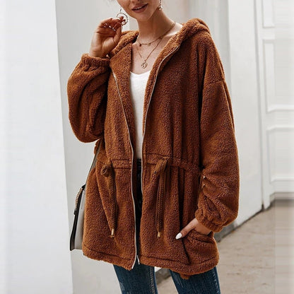 Veste Polaire Épaissie Oversize Femme avec Capuche – Confort Élégant pour l’Hiver