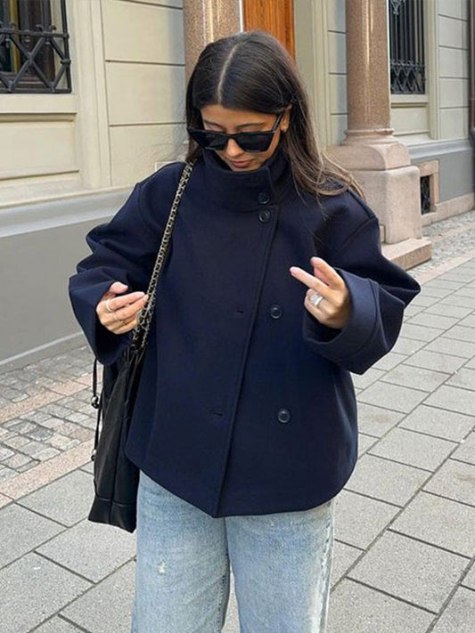 Manteau court double boutonnage de luxe pour femmes