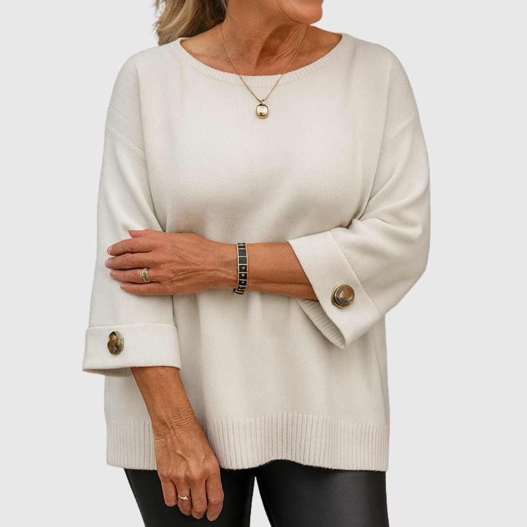 Pull Femme à Manches Mi-Longues et Col Rond – Pull Tricot Doux et Élégant