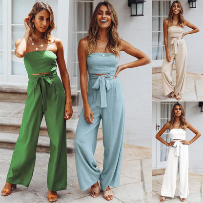 Combinaison en crêpe souple pour femme – Col en V, fluide, élégante, style décontracté et festif