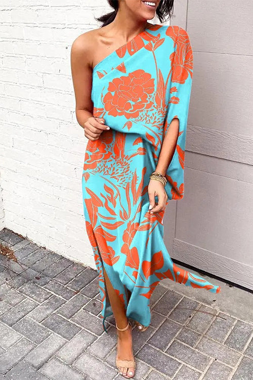 Robe Imprimée Margovil – Une Épaule avec Fente Latérale – Style Casual