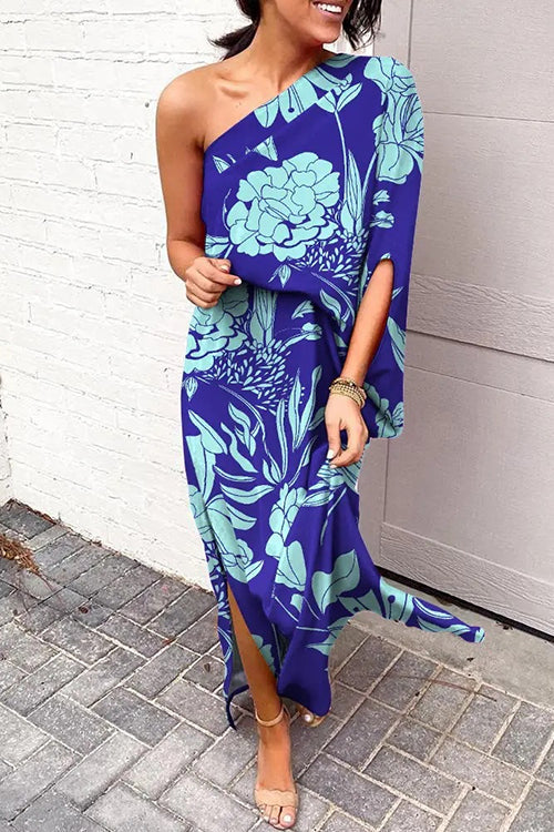 Robe Imprimée Margovil – Une Épaule avec Fente Latérale – Style Casual