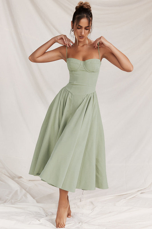 Robe Midi Corset Femme à Bretelles Réglables – Élégante et Flatteuse