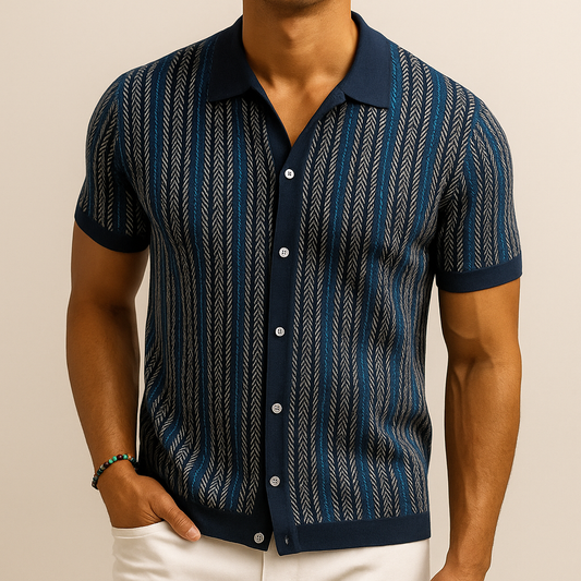 Organic Cotton Shirt – Modern Chevron Pattern Button-Down Shirt