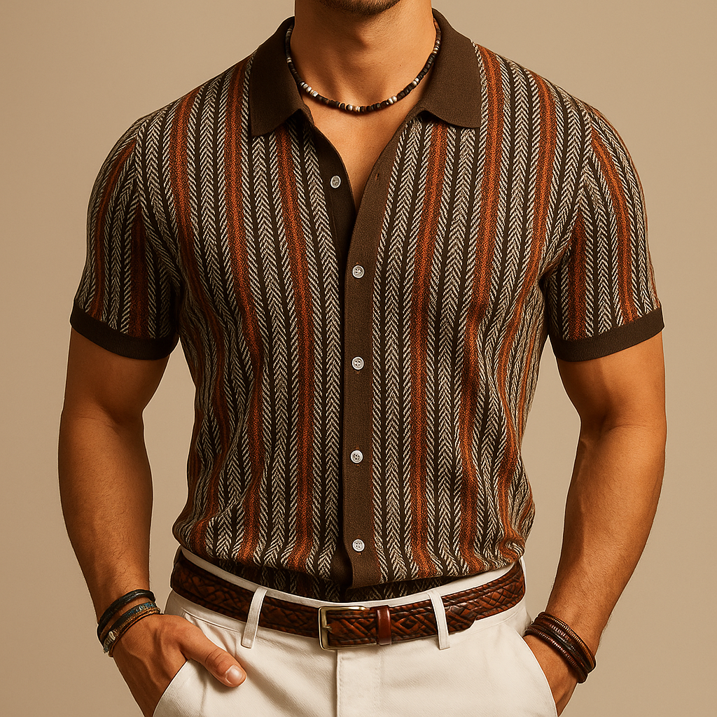 Chemise en Coton Biologique – Chemise Boutonnée Motif Chevrons Moderne