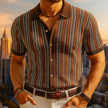 Chemise en Coton Biologique – Chemise Boutonnée Motif Chevrons Moderne