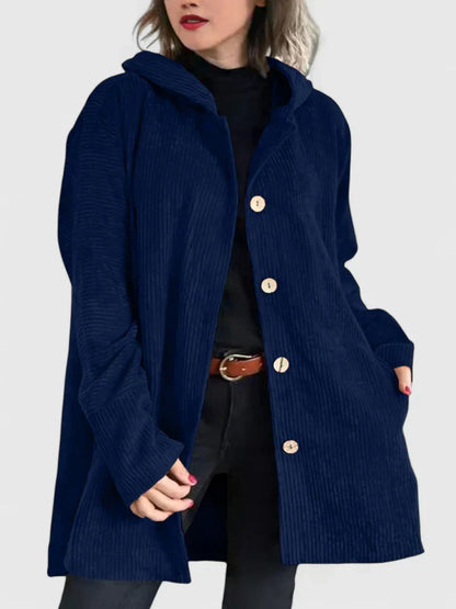 Veste à Capuche en Côtelé pour Femme – Manteau Décontracté Premium à Coupe Relax