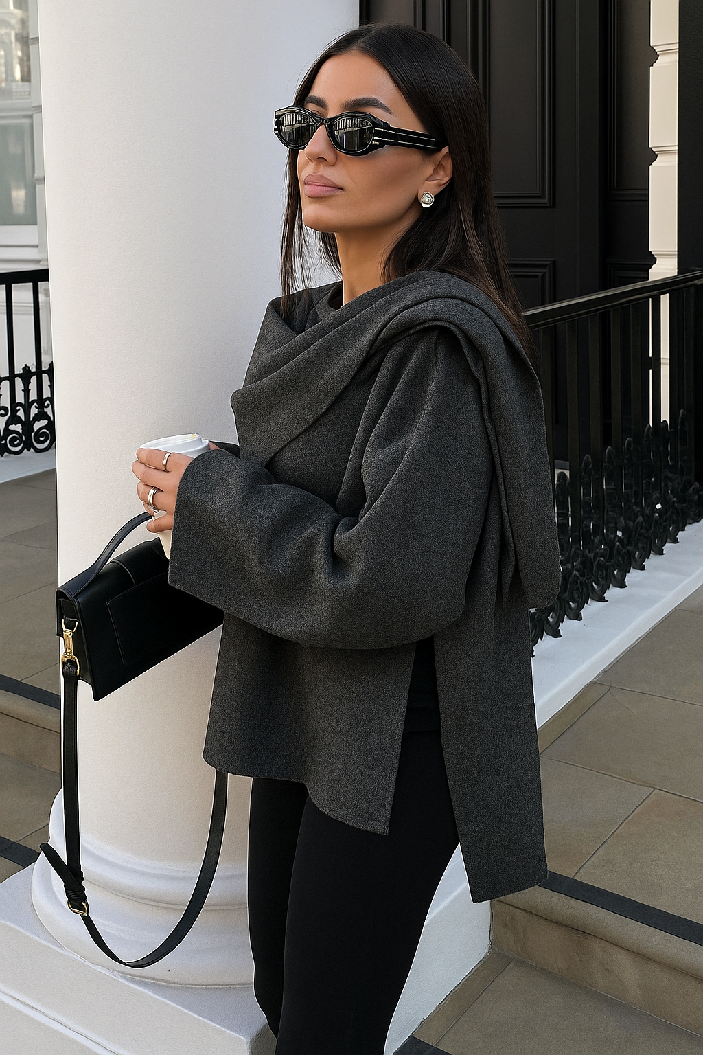 Cape Écharpe Élégante Femme – Manteau Asymétrique Oversize en Maille