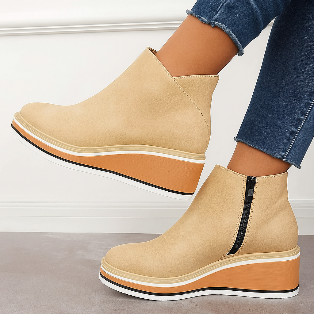 Bottines à plateforme en cuir avec fermeture éclair pour femme – Confort et style quotidien