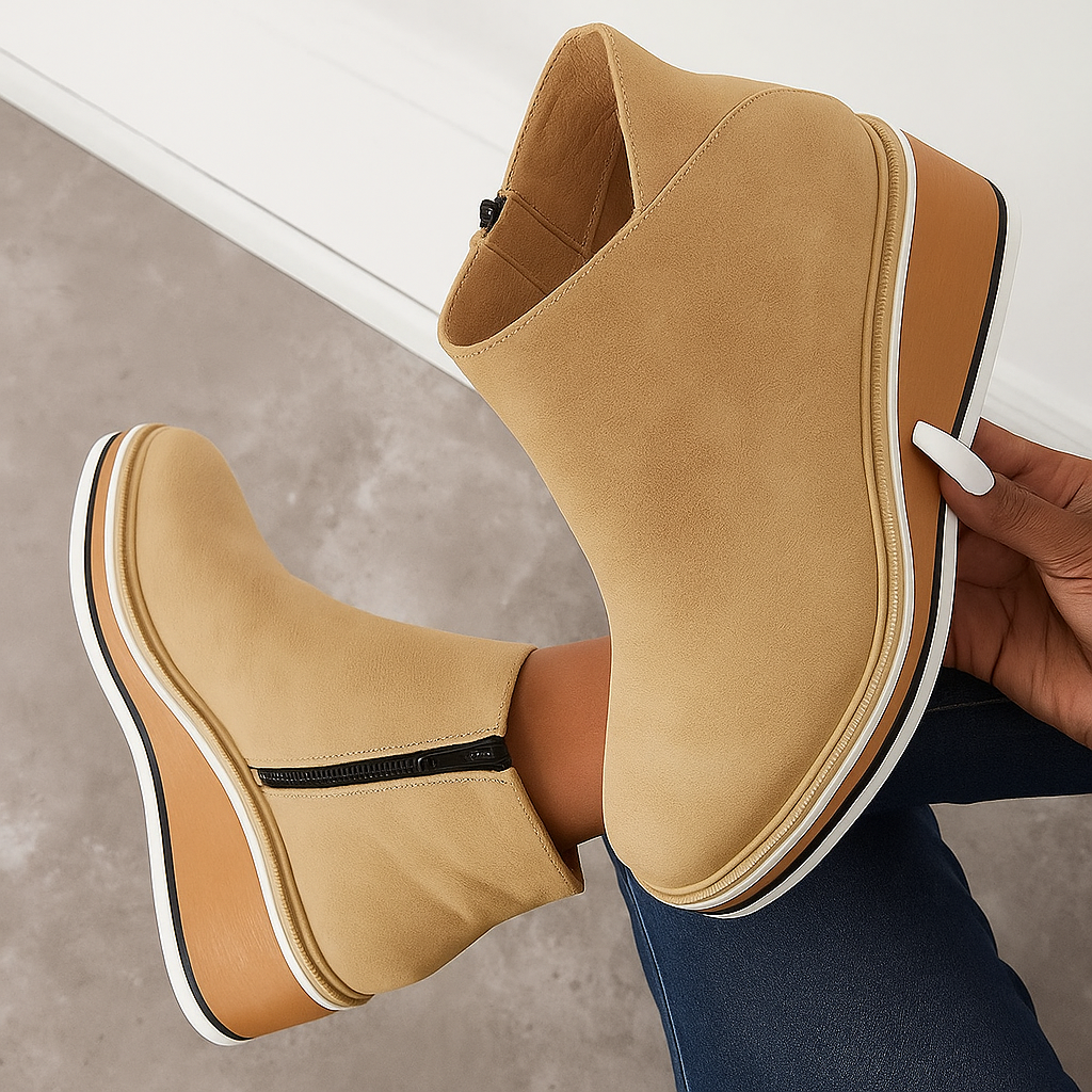 Bottines à plateforme en cuir avec fermeture éclair pour femme – Confort et style quotidien