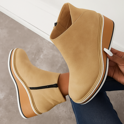 Bottines à plateforme en cuir avec fermeture éclair pour femme – Confort et style quotidien