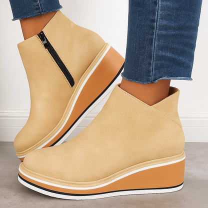 Bottines à plateforme en cuir avec fermeture éclair pour femme – Confort et style quotidien