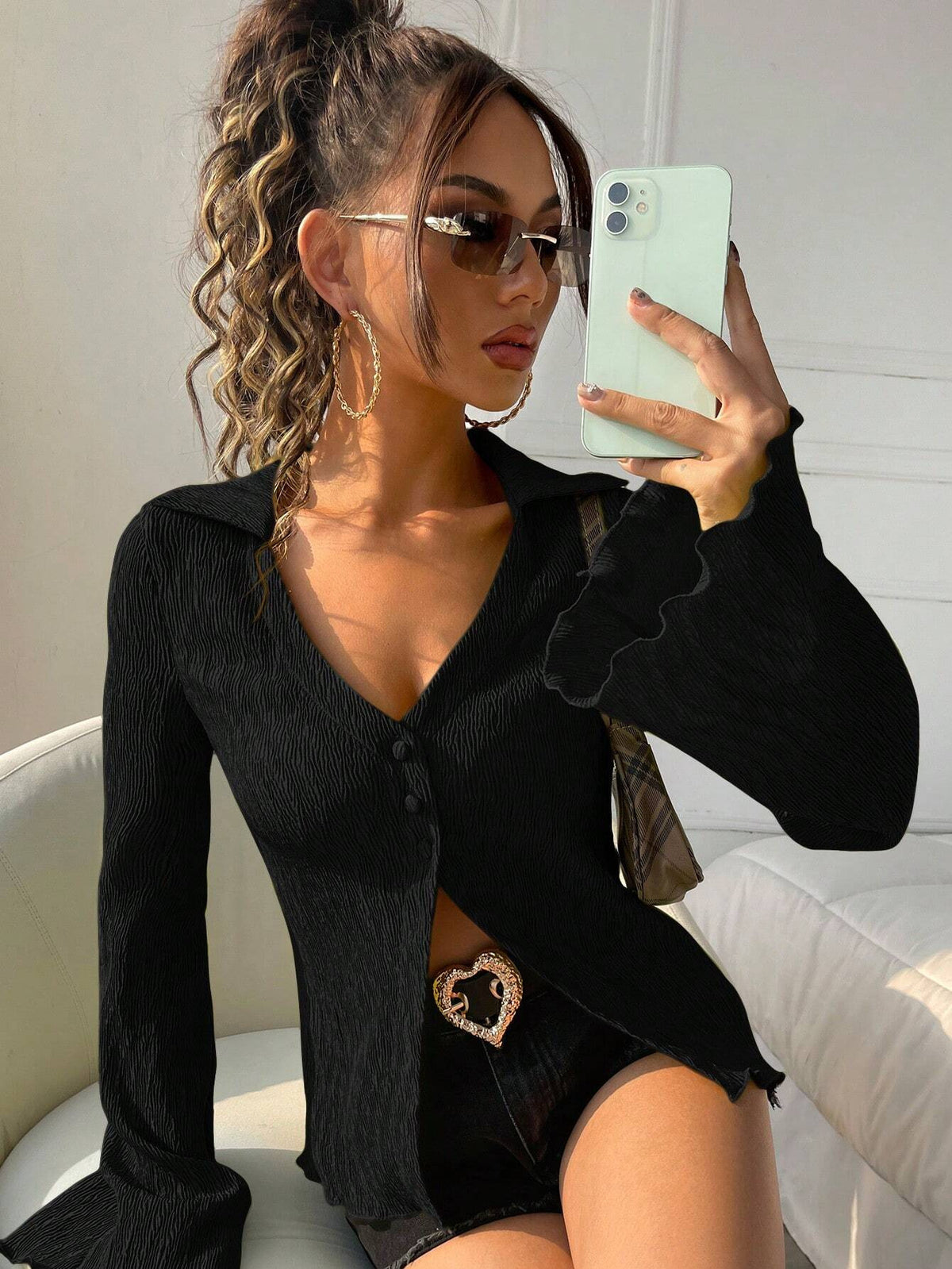 Top retro femme maille serree manches longues - Doux et facile