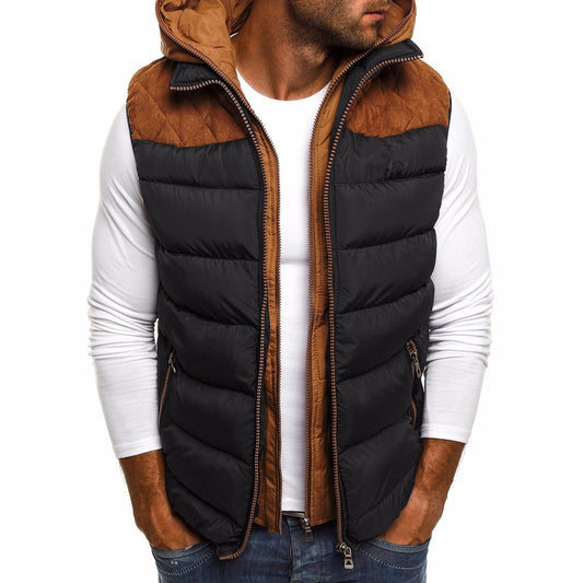 Veste sans manches à capuche en coton chaud pour homme avec intérieur matelassé