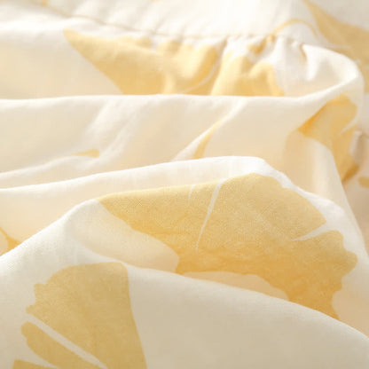 Pyjama Décontracté Élégant Femme à Feuilles de Ginkgo – Ensemble 2 Pièces Léger et Doux en Coton avec Noeud Décoratif et Coupe Ample