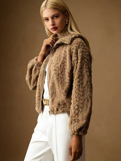 Women's zip-up teddy jacket - Soft and warm