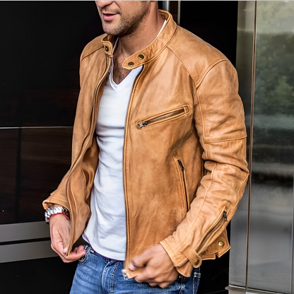 Veste Homme Élégante à Fermeture Éclair en Cuir Toutes Saisons – Style Durable