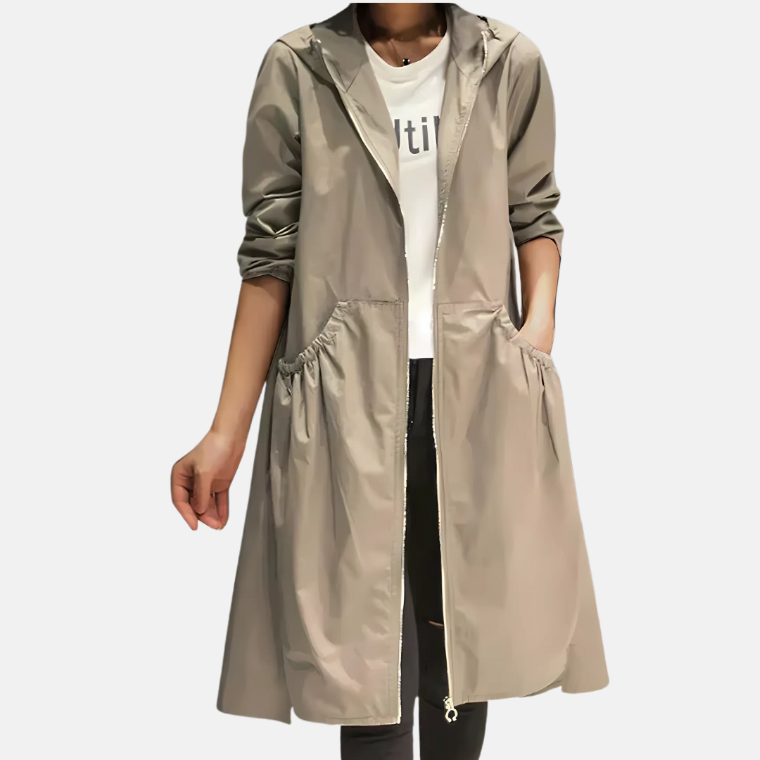 Abrigo largo impermeable de mujer con capucha - Protector y práctico