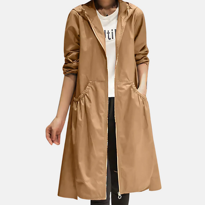 Abrigo largo impermeable de mujer con capucha - Protector y práctico