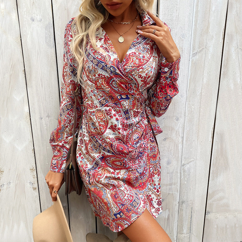 Robe Courte Cache-Cœur à Imprimé Paisley pour Femme – Style Col en V Multicolore