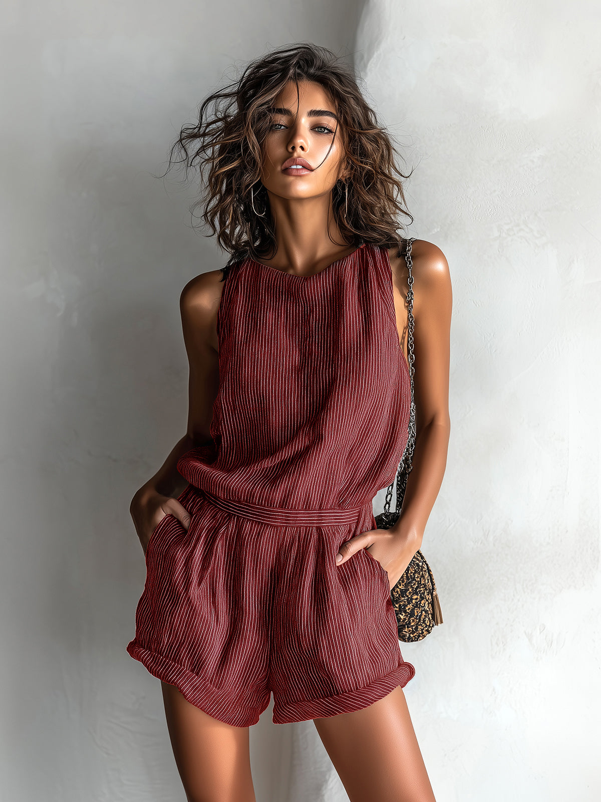 Combinaison short femme en lin raye - Legere et decontractee
