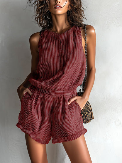 Combinaison short femme en lin raye - Legere et decontractee