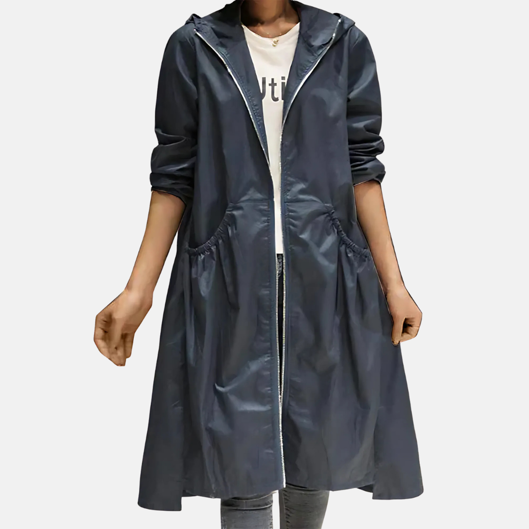 Abrigo largo impermeable de mujer con capucha - Protector y práctico