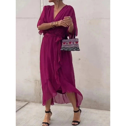 Robe femme élégante fluide col V en mousseline – Moderne, légère, polyvalente