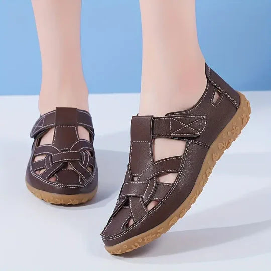 Sandales orthopédiques confortables en cuir à bout ajouré pour femmes – Respirantes, légères et de soutien pour l’été décontracté