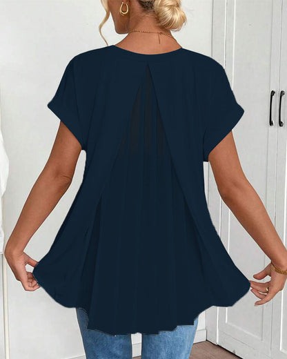 Blouse plissée à manches courtes femme