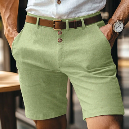 Short homme en lin boutonné – Pantalon court léger respirant uni idéal pour l'été