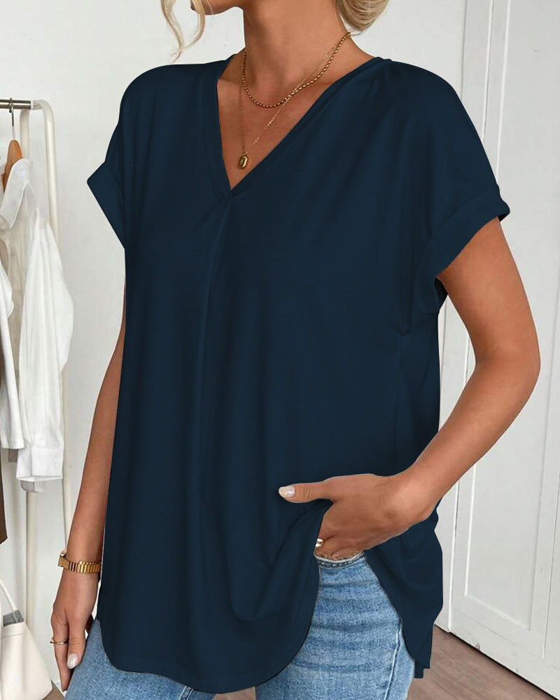 Blouse plissée à manches courtes femme