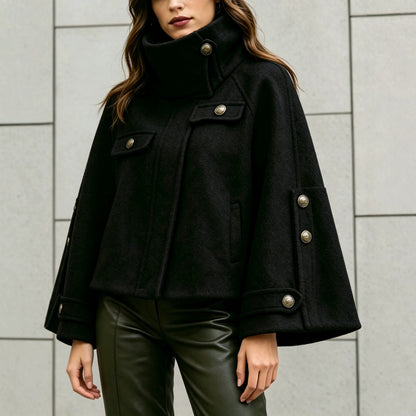 Manteau court femme ample a col montant - Elegant et chaud