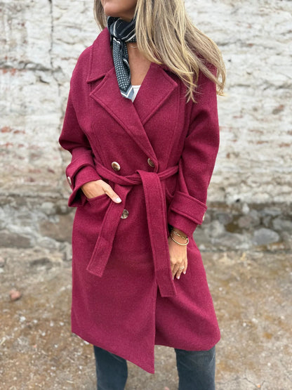 Cardigan-cappotto da donna con lacci – Giacca casual a maniche lunghe in misto lana, con revers e tasche