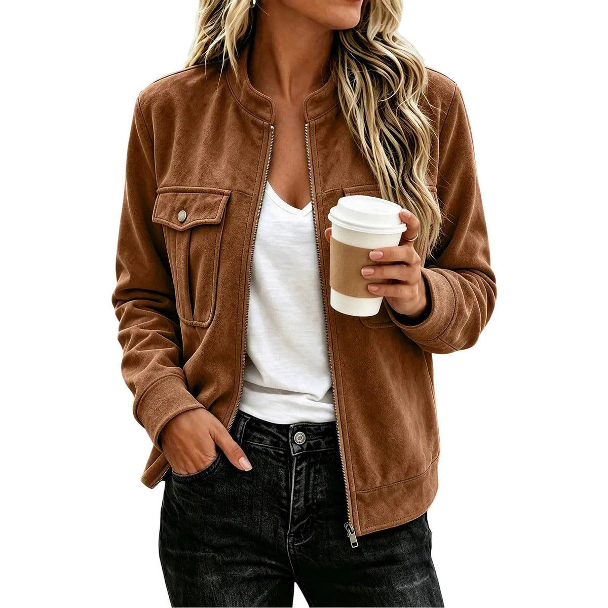 Veste femme effet suédine zippée - Casual et élégante