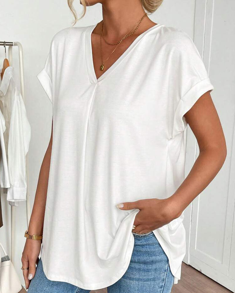 Blouse plissée à manches courtes femme